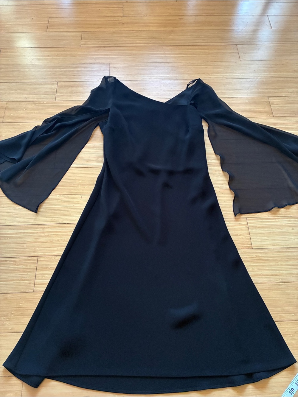 S.L. Fashions Black Midi Dress with Sheer Sleeves